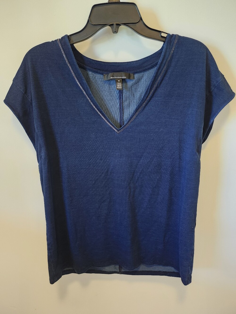 White House Black Market Women's V-Neck Short Sleeve Top - Navy Blue Size M